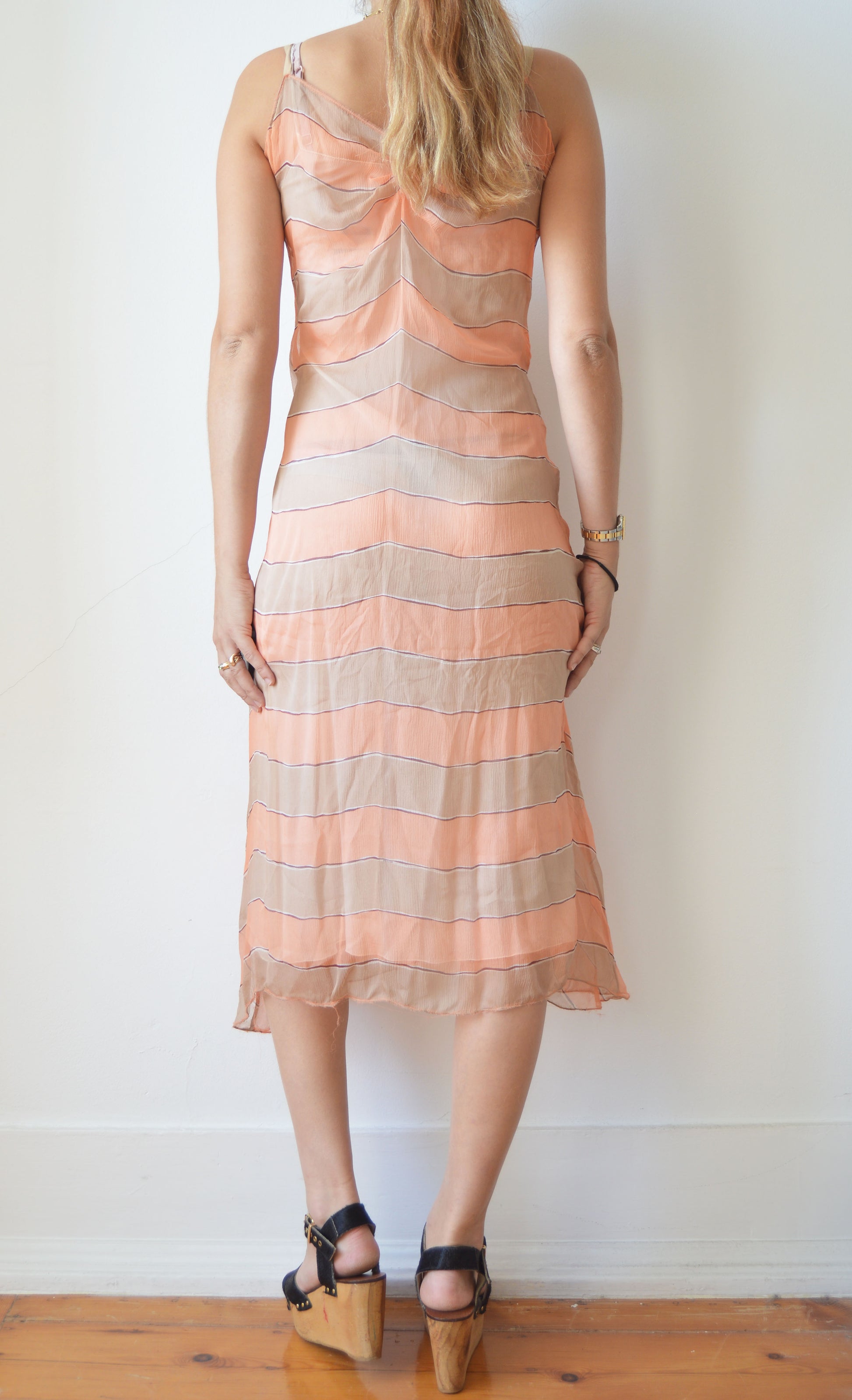 vintage prada fw 2000 orange silk striped dress