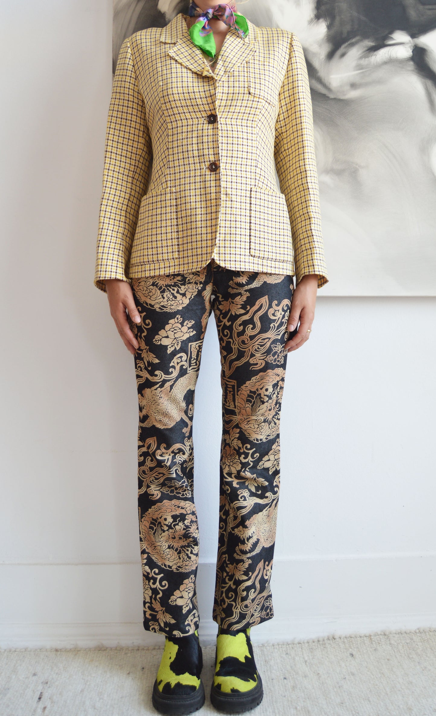 Vintage Prada S/S 1992 Yellow Checked Blazer