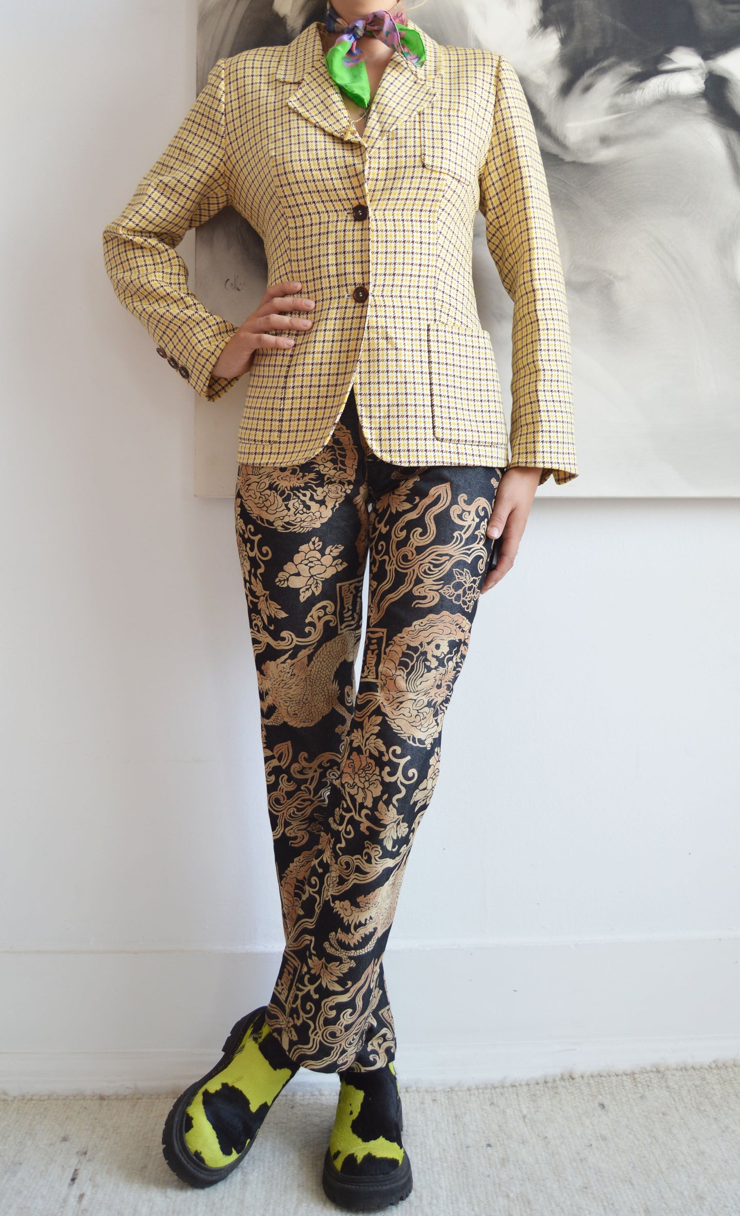 Vintage Prada S/S 1992 Yellow Checked Blazer