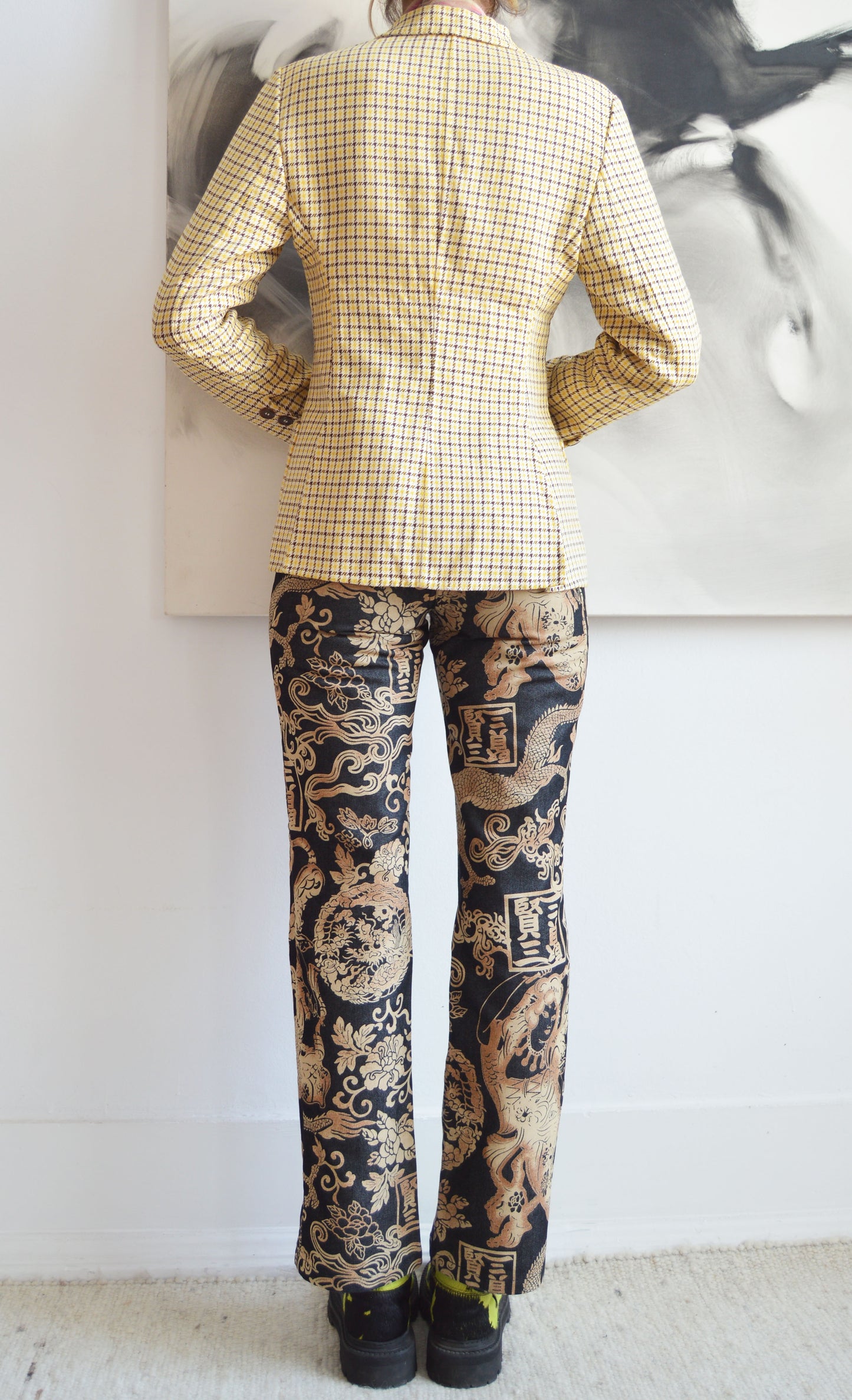 Vintage Prada S/S 1992 Yellow Checked Blazer