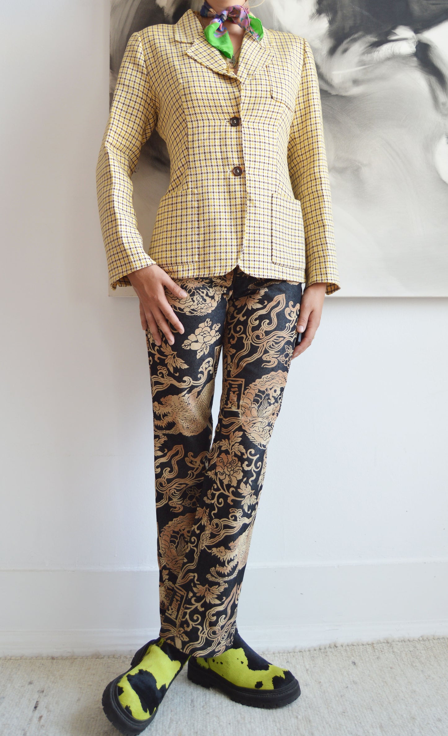 Vintage Prada S/S 1992 Yellow Checked Blazer