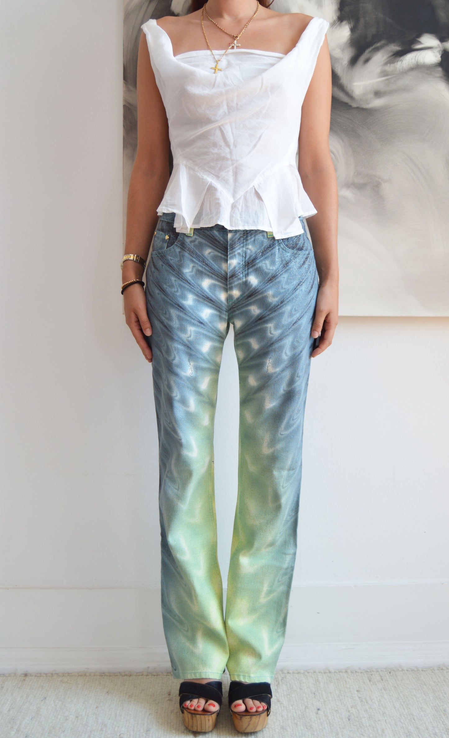 vintage roberto cavalli ss 2001 wave print jeans