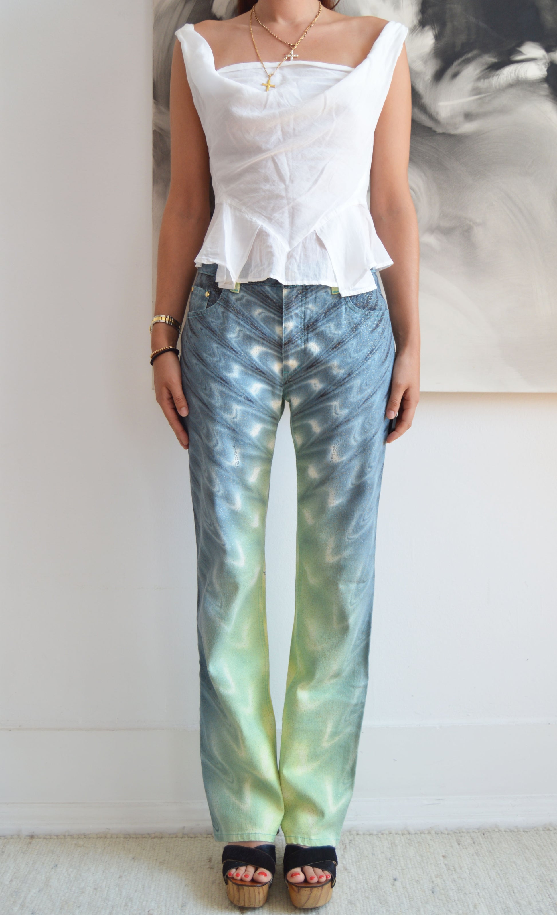 vintage roberto cavalli ss 2001 wave print jeans