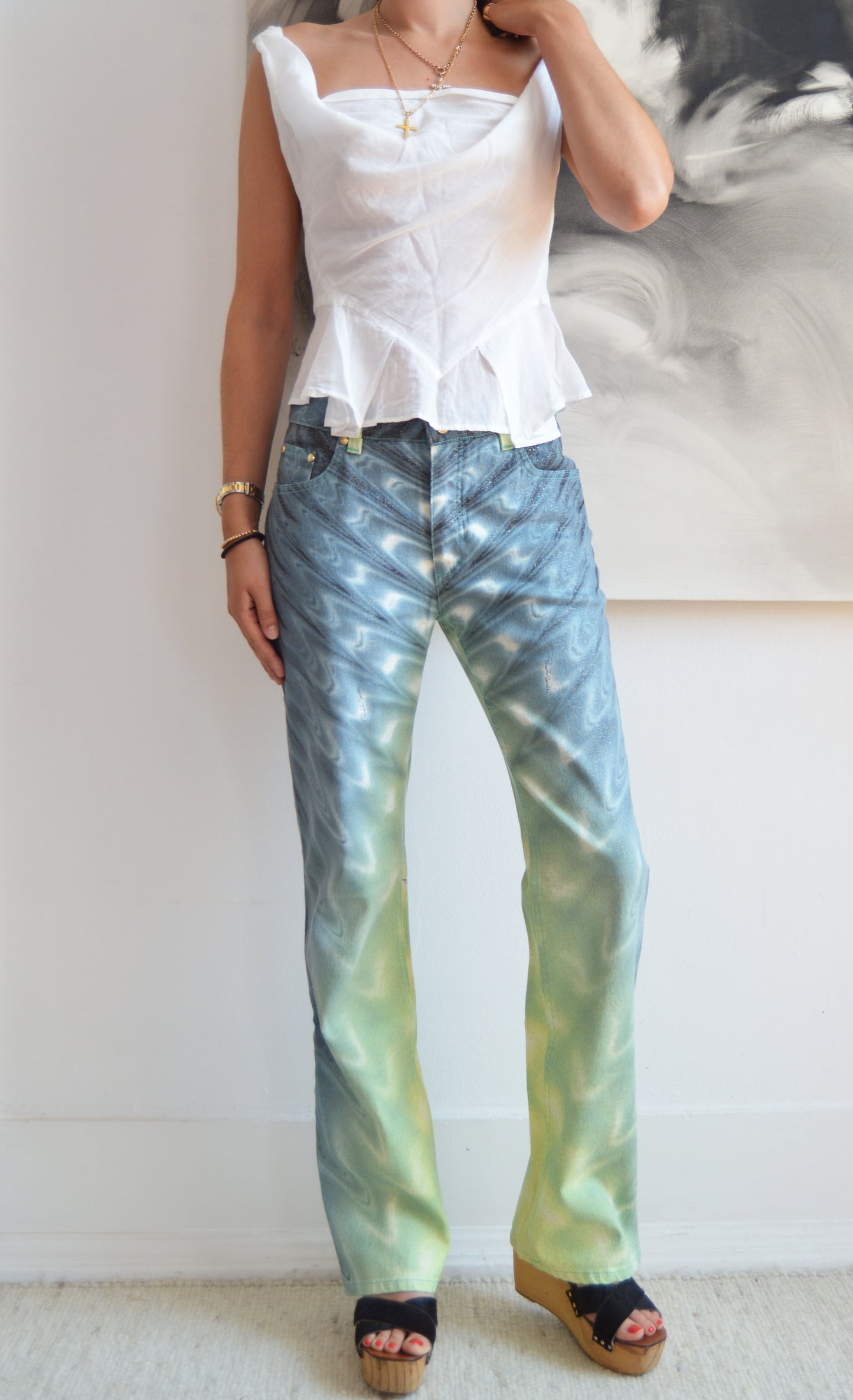 vintage roberto cavalli ss 2001 wave print jeans