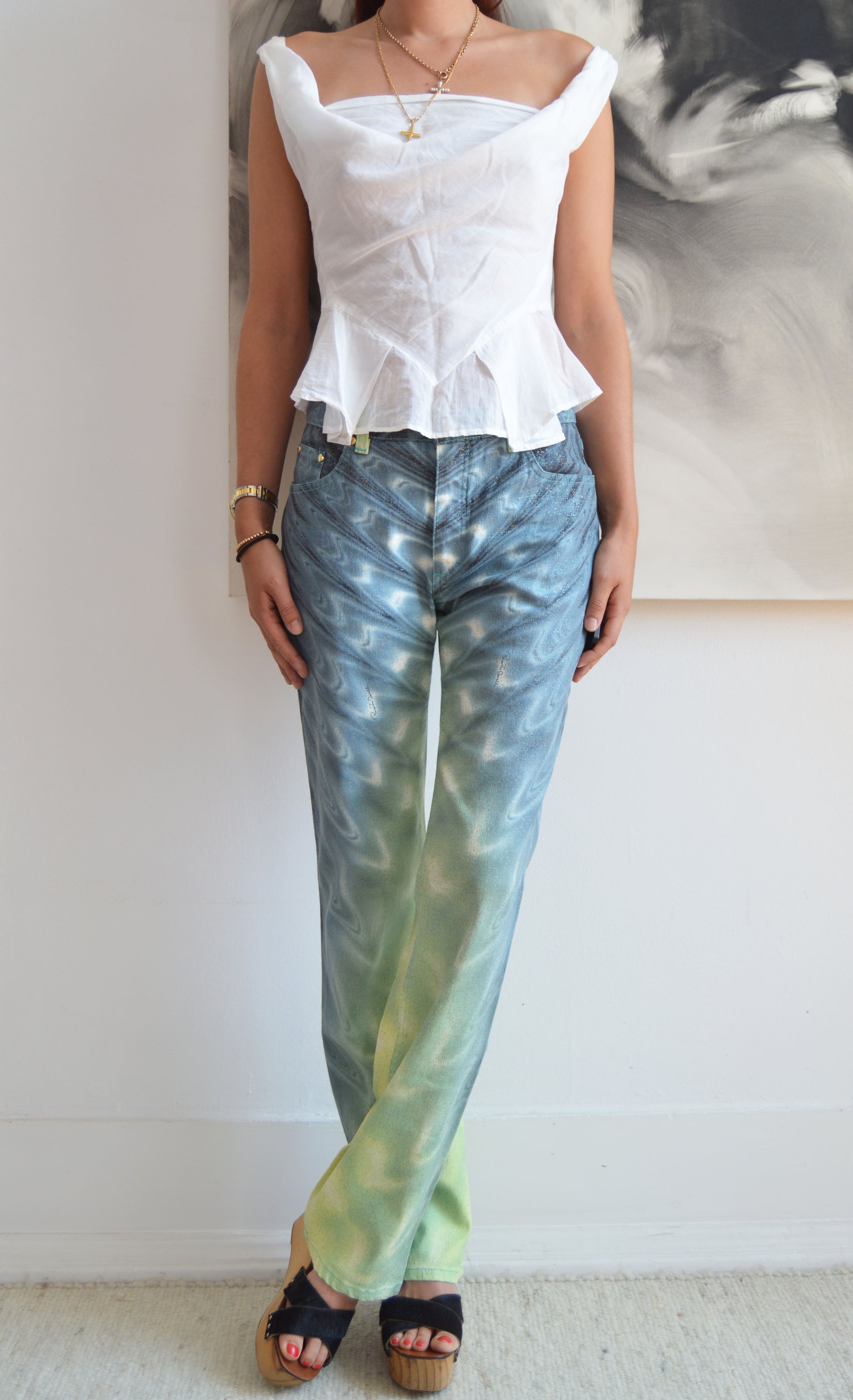 vintage roberto cavalli ss 2001 wave print jeans