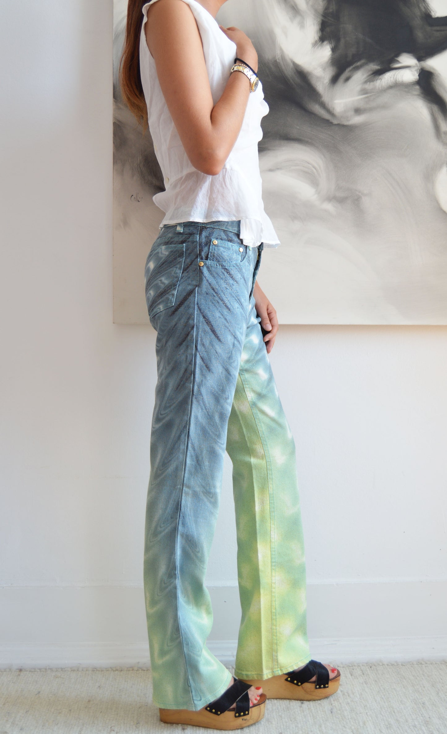 vintage roberto cavalli ss 2001 wave print jeans