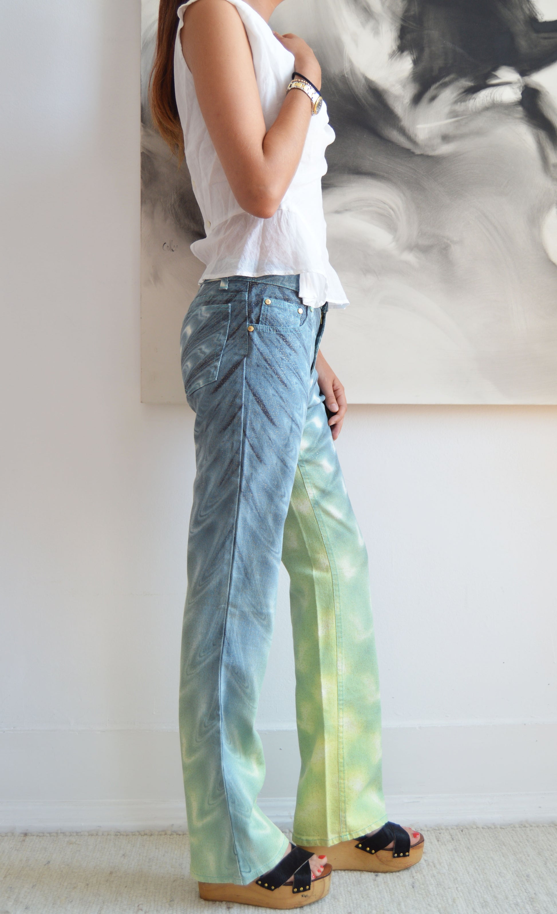 vintage roberto cavalli ss 2001 wave print jeans