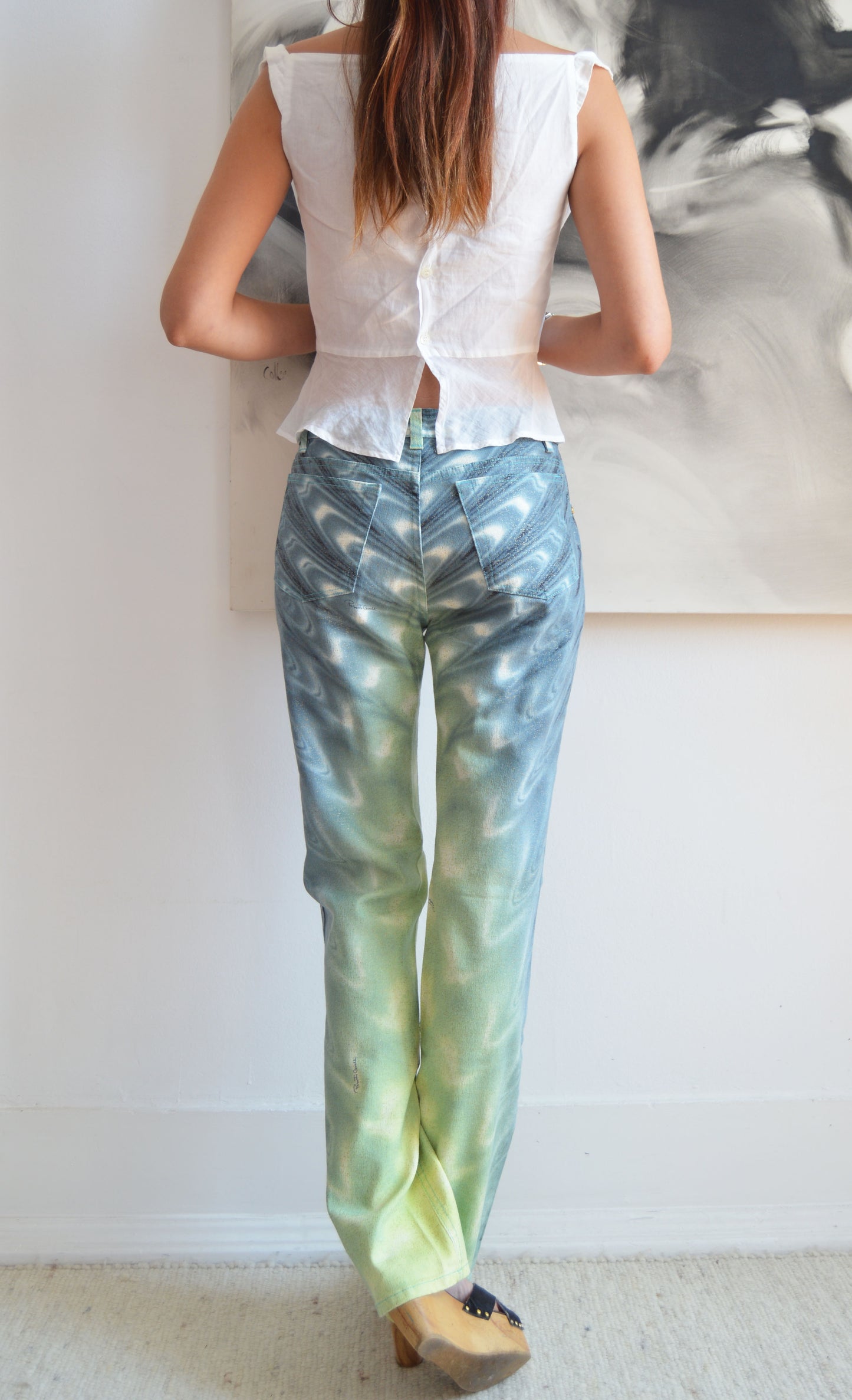 vintage roberto cavalli ss 2001 wave print jeans