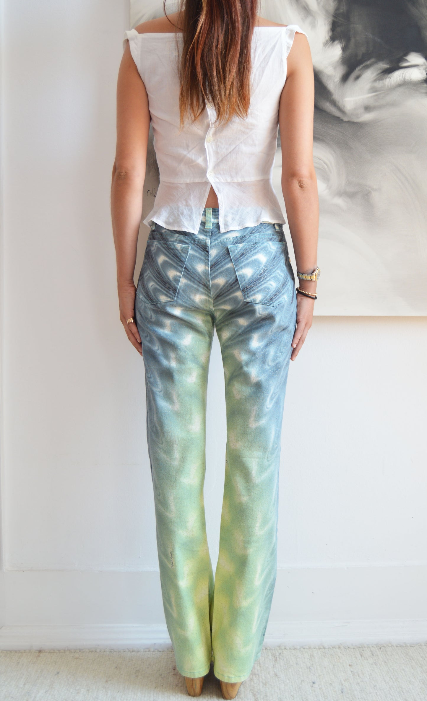 vintage roberto cavalli ss 2001 wave print jeans