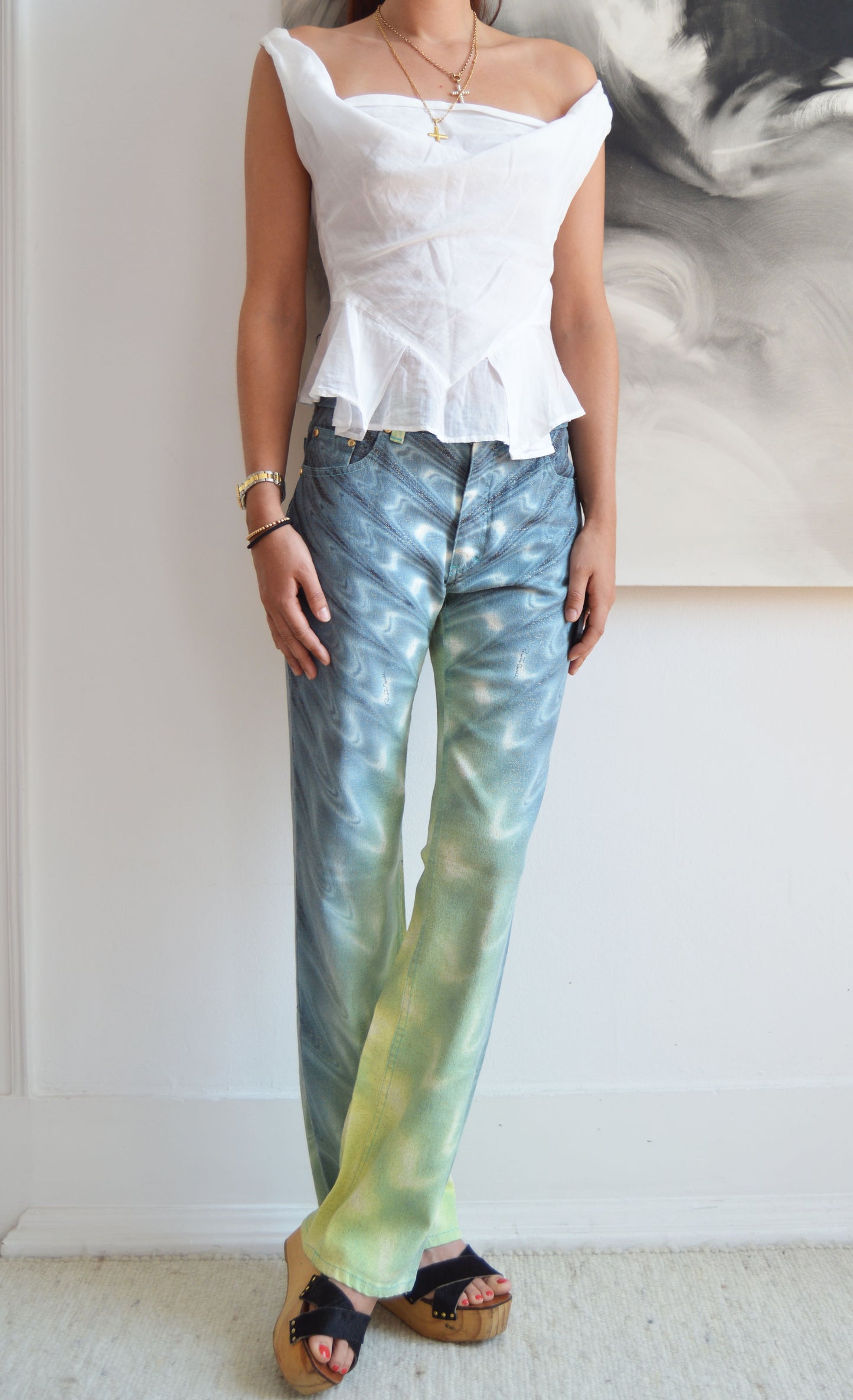 vintage roberto cavalli ss 2001 wave print jeans