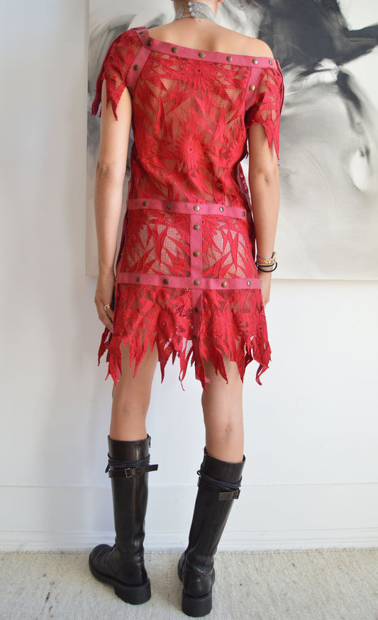 vintage thierry mugler ss 1980 red lace tunic dress