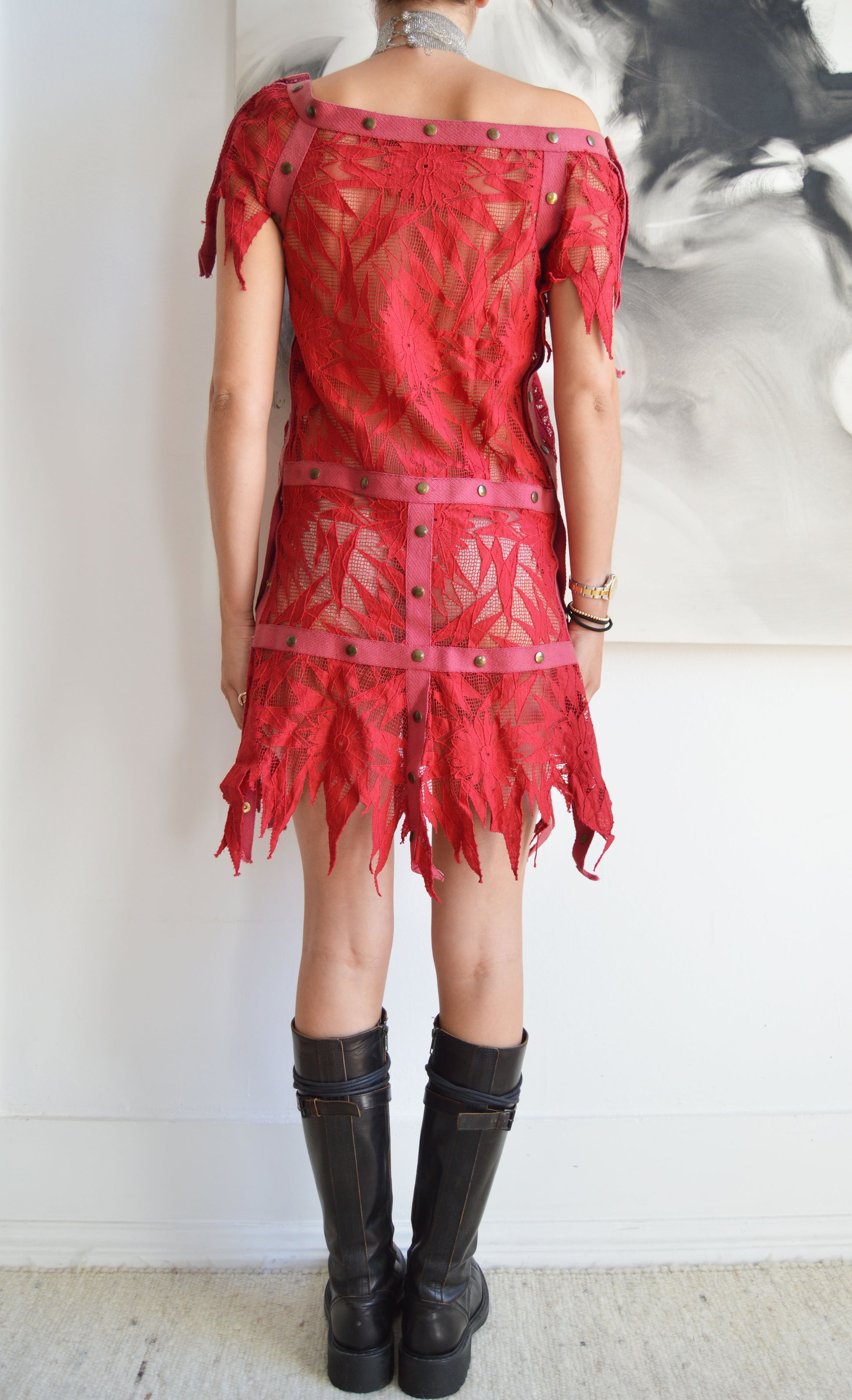 vintage thierry mugler ss 1980 red lace tunic dress