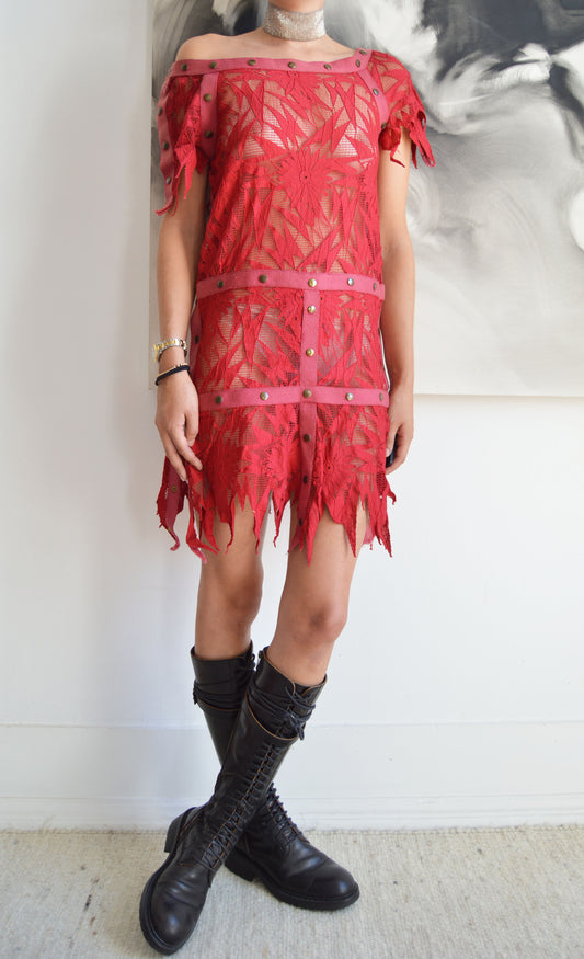 vintage thierry mugler ss 1980 red lace tunic dress