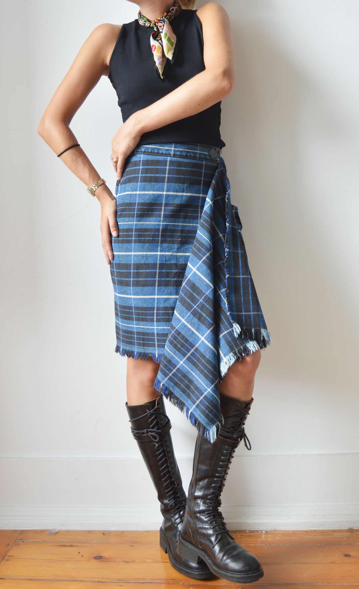 Vintage Vivienne Westwood Anglomania F/W 1998 Blue Tartan Skirt