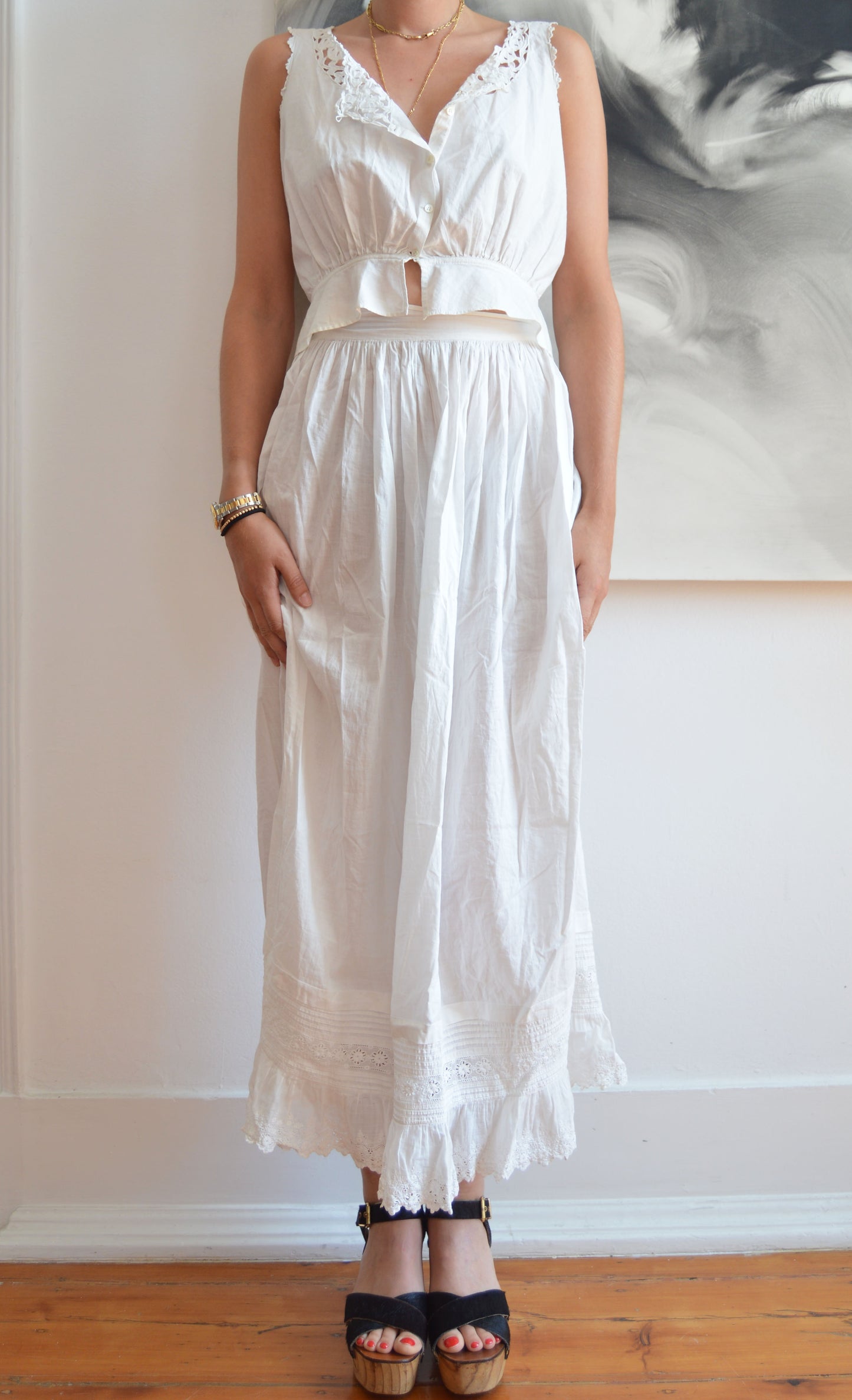 vintage white lace cotton blouse