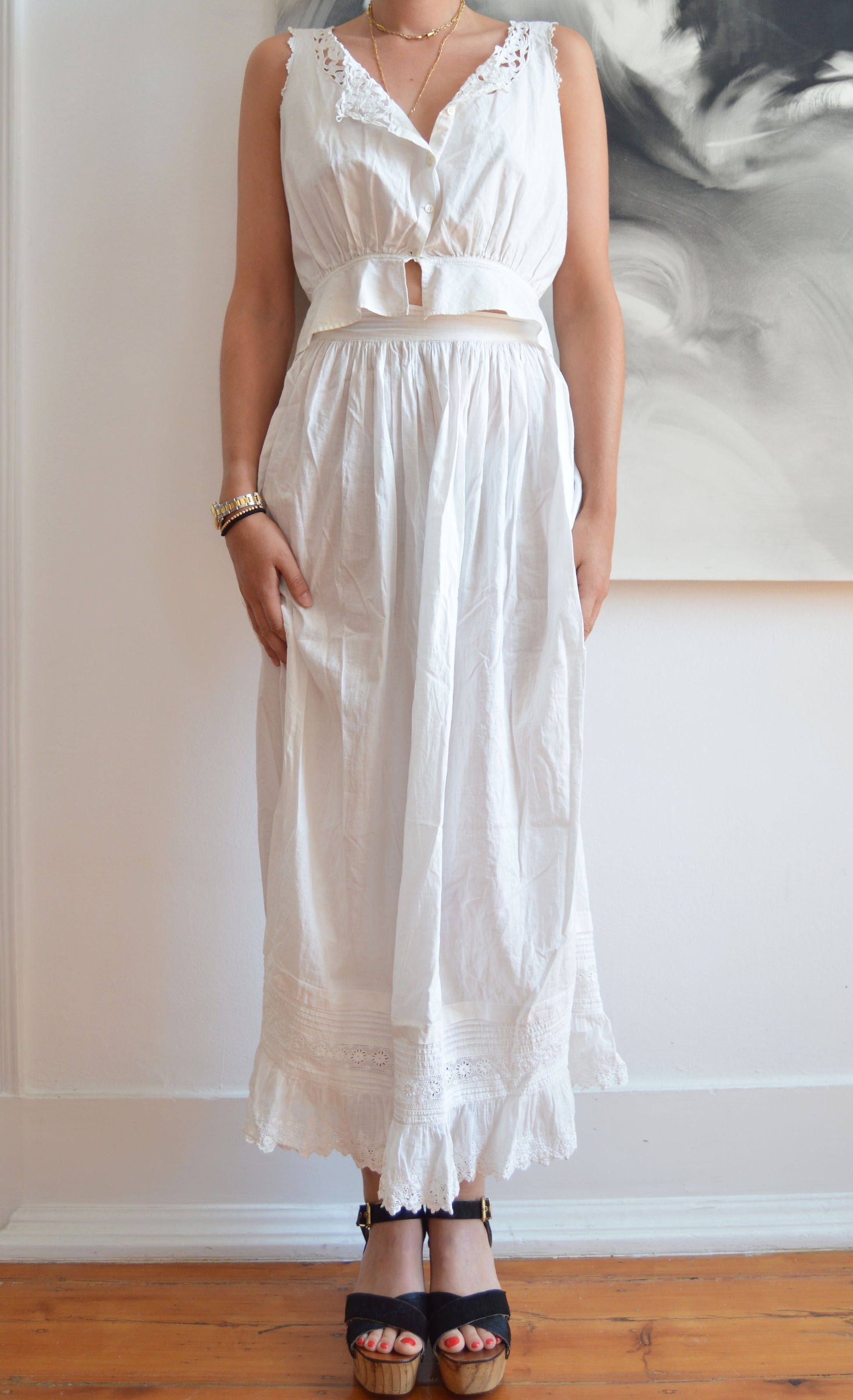 vintage white lace cotton blouse