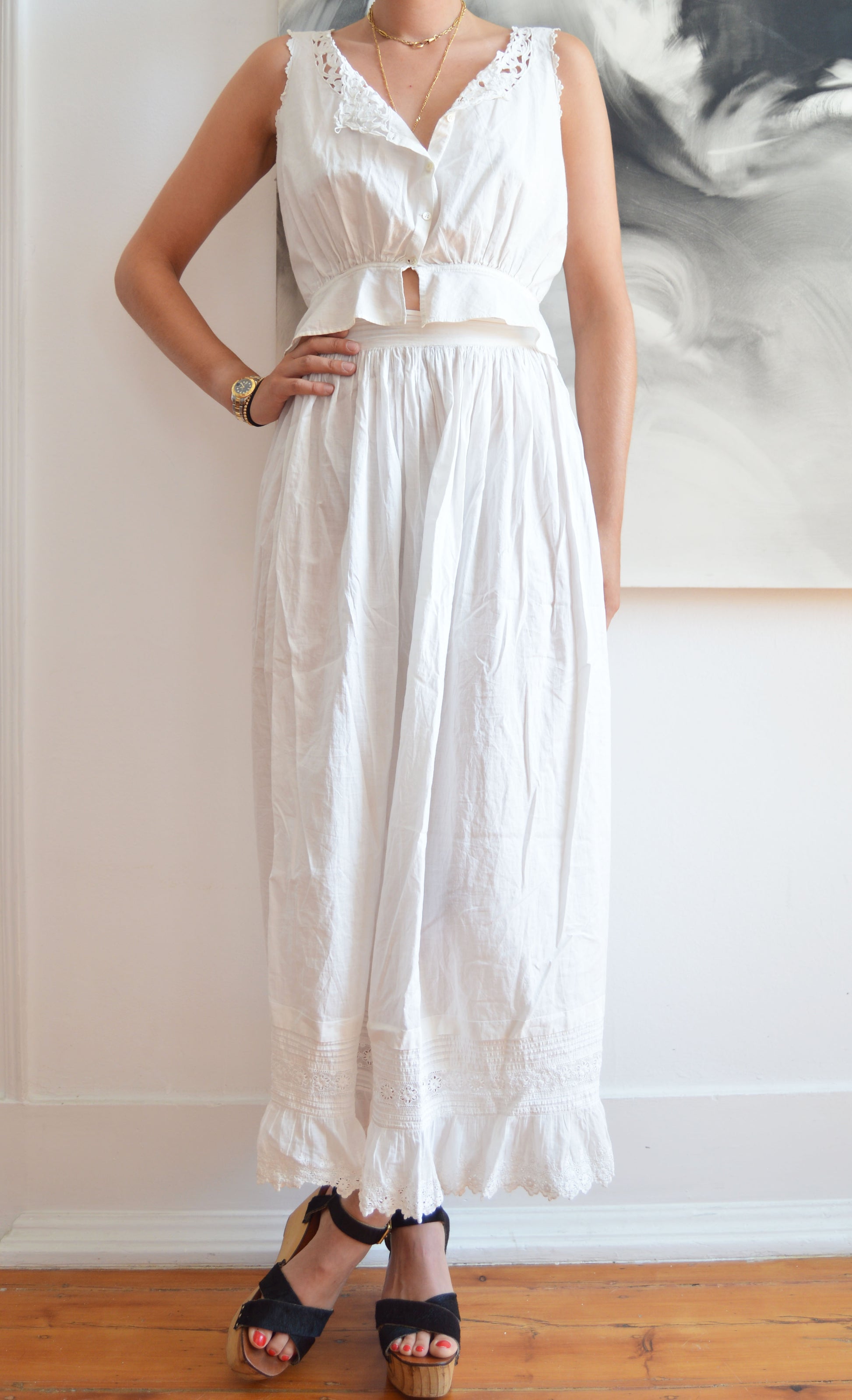 vintage white lace cotton blouse