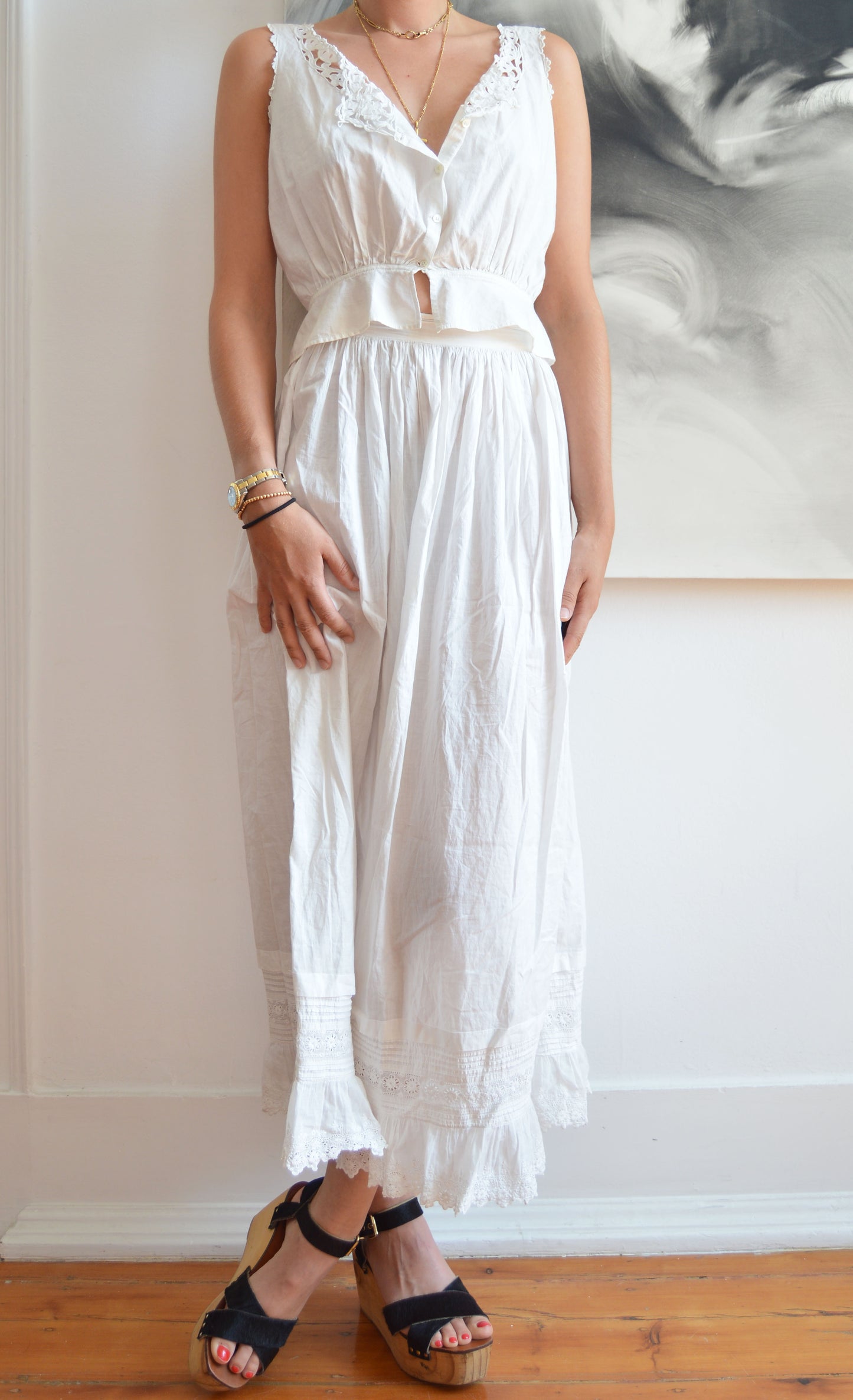 vintage white lace cotton blouse