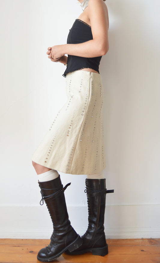 Vintage Marni F/W 2000 White Wool Skirt with Embellishments