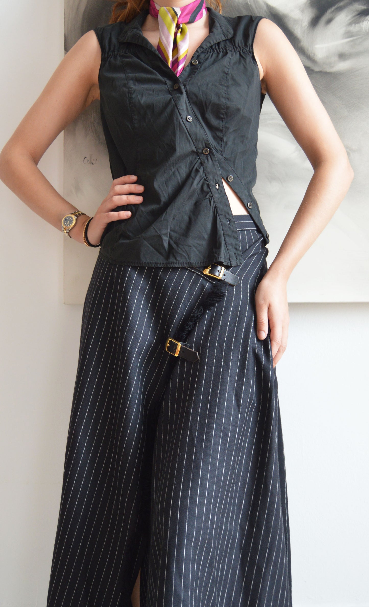 vintage prada black asymmetrical shirt