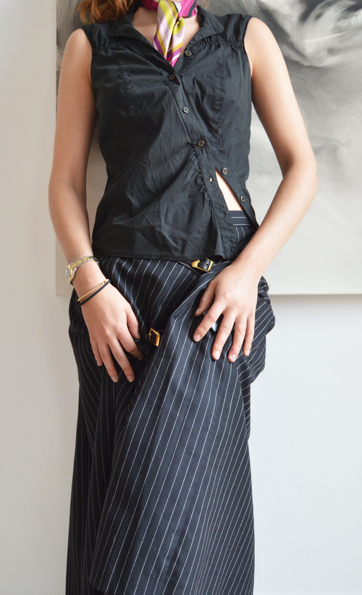 vintage prada black asymmetrical shirt