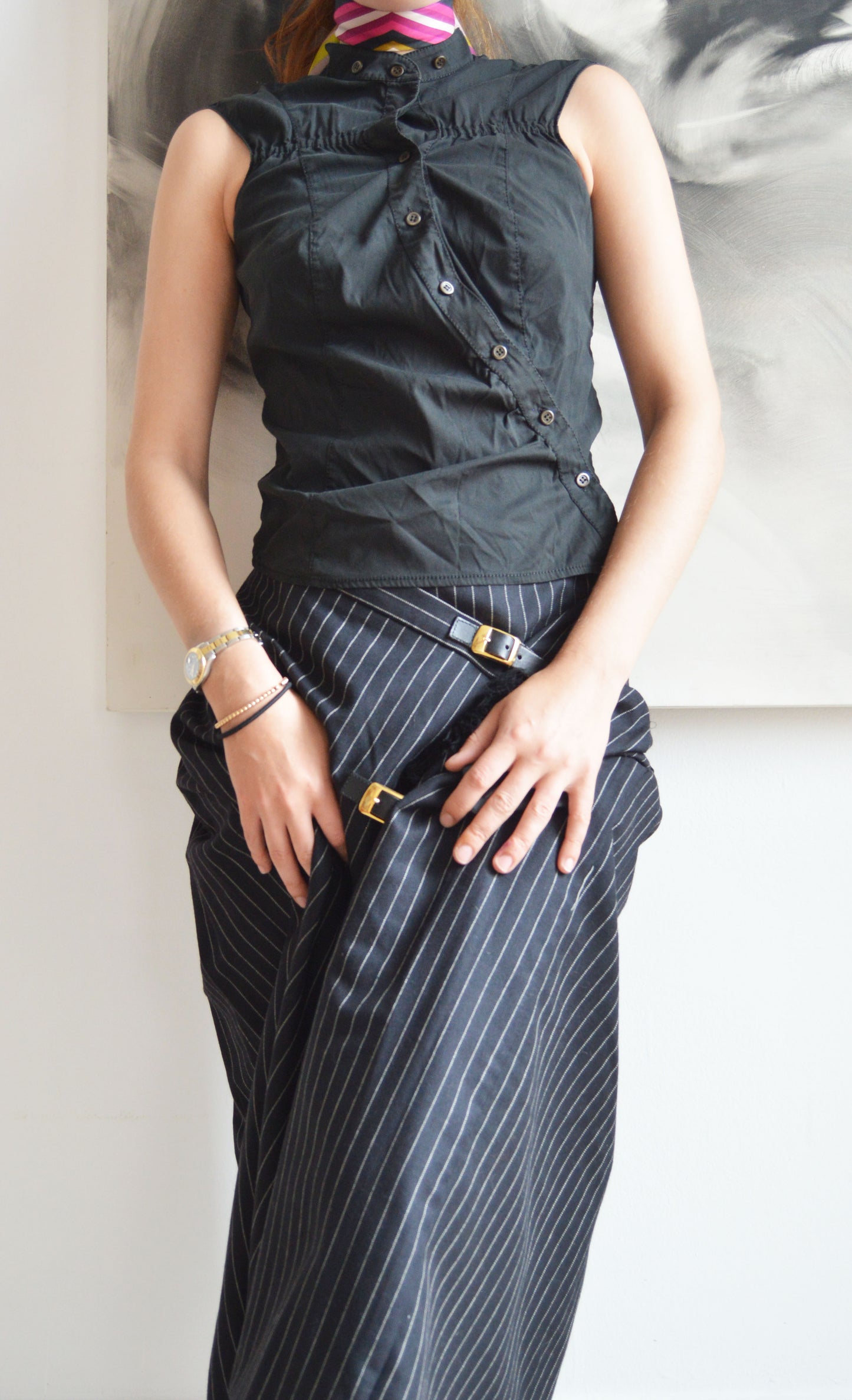 vintage prada black asymmetrical shirt