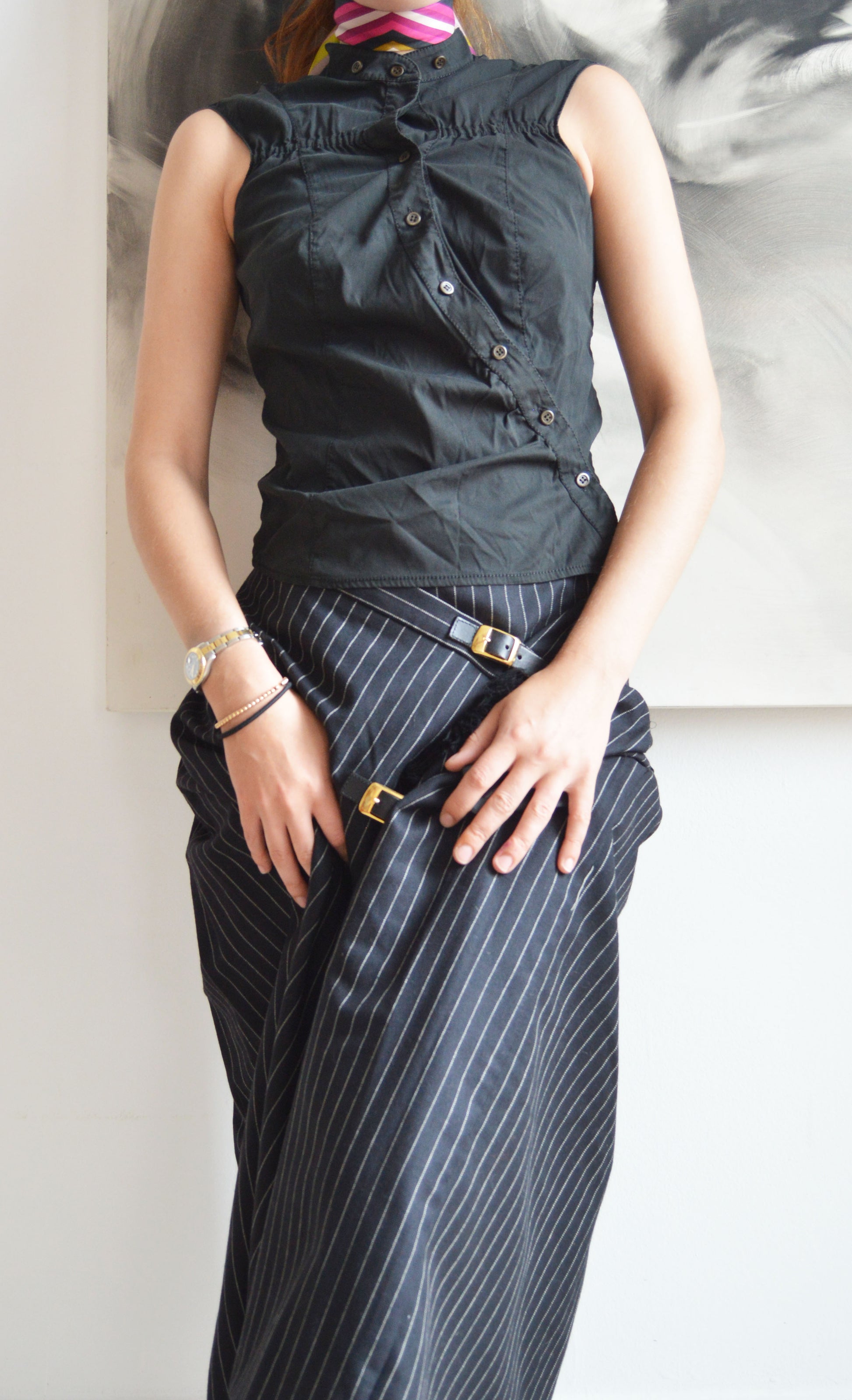 vintage prada black asymmetrical shirt