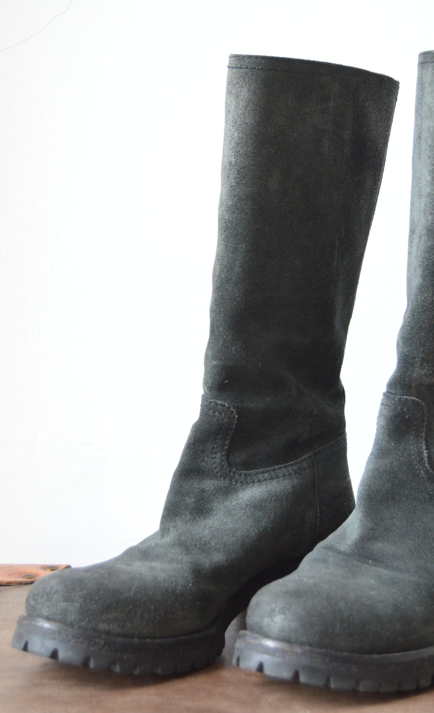 Prada Grey/Black Leather Lug Boots