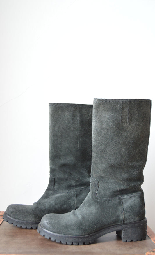 Prada Grey/Black Leather Lug Boots