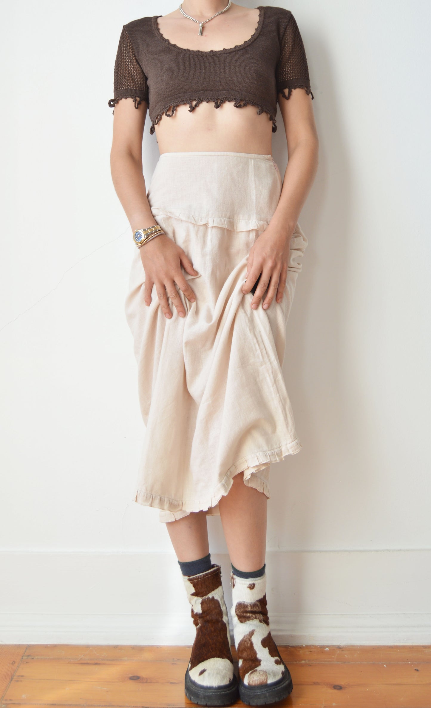 vintage prada ss 1993 cotton midi skirt