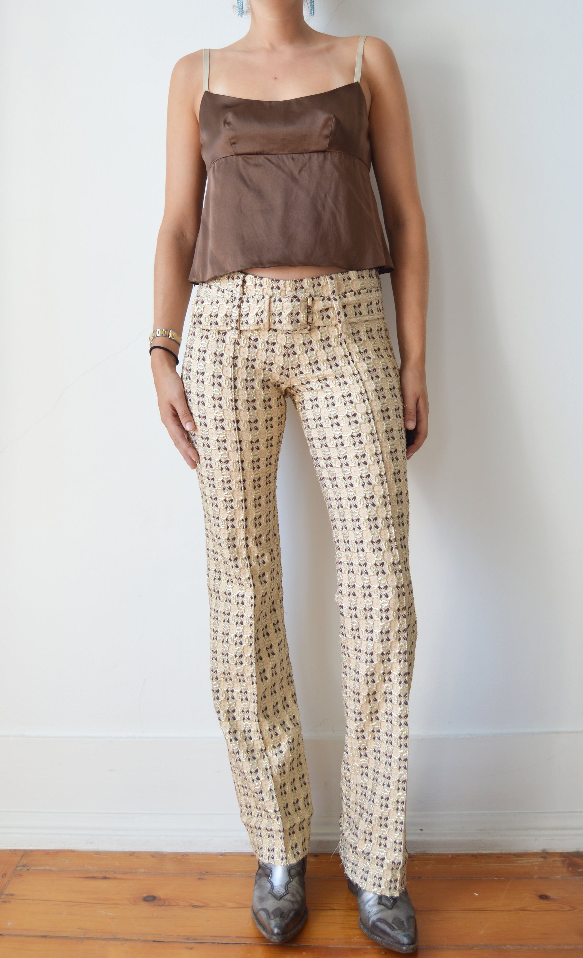 Vintage Prada S/S 2002 Metallic Brocade Trousers