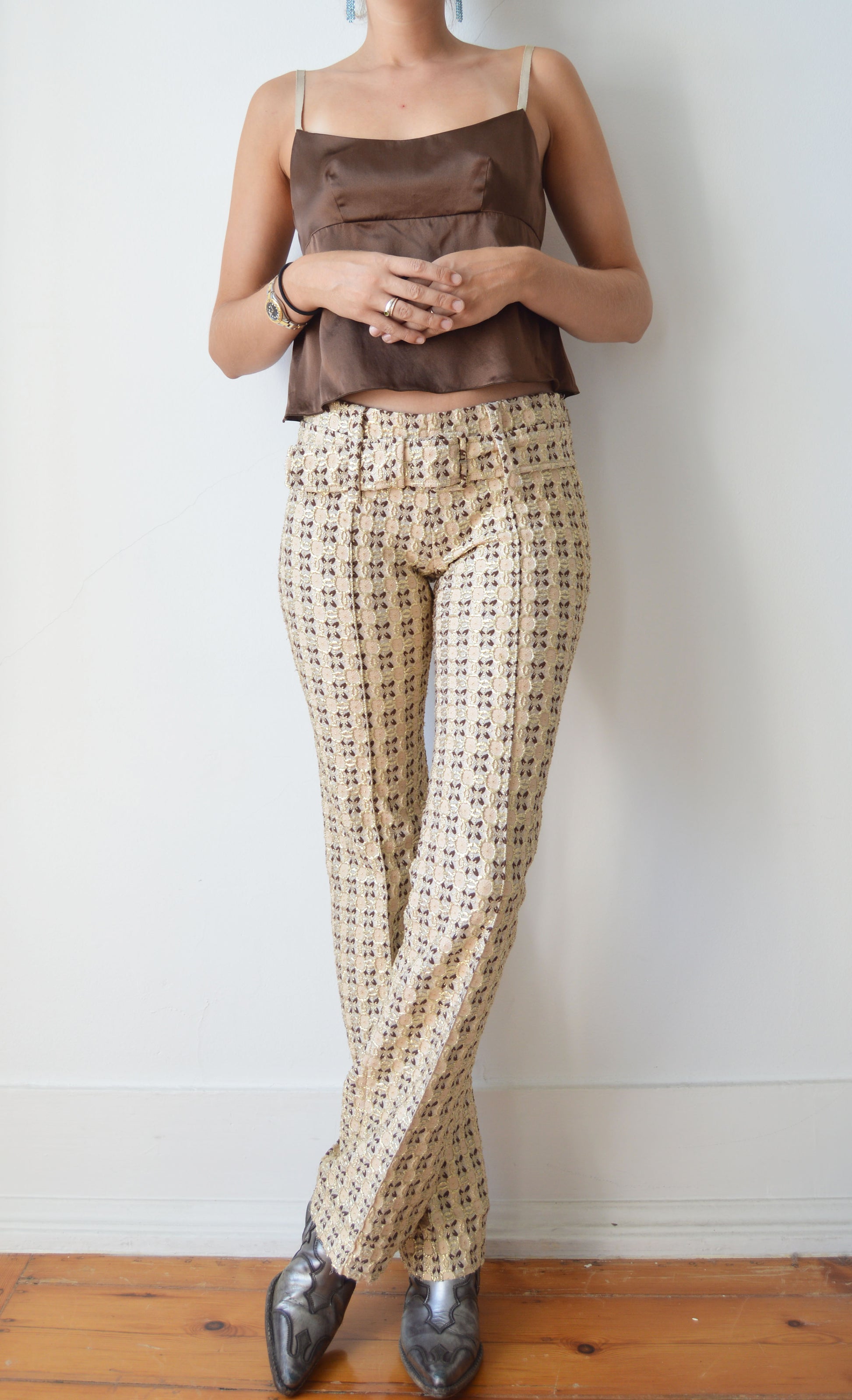 Vintage Prada S/S 2002 Metallic Brocade Trousers