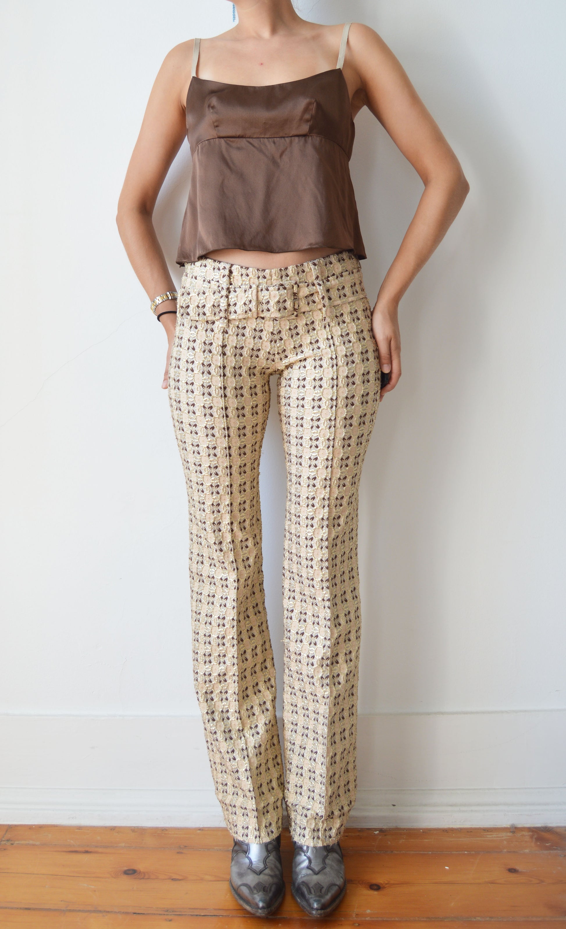 Vintage Prada S/S 2002 Metallic Brocade Trousers