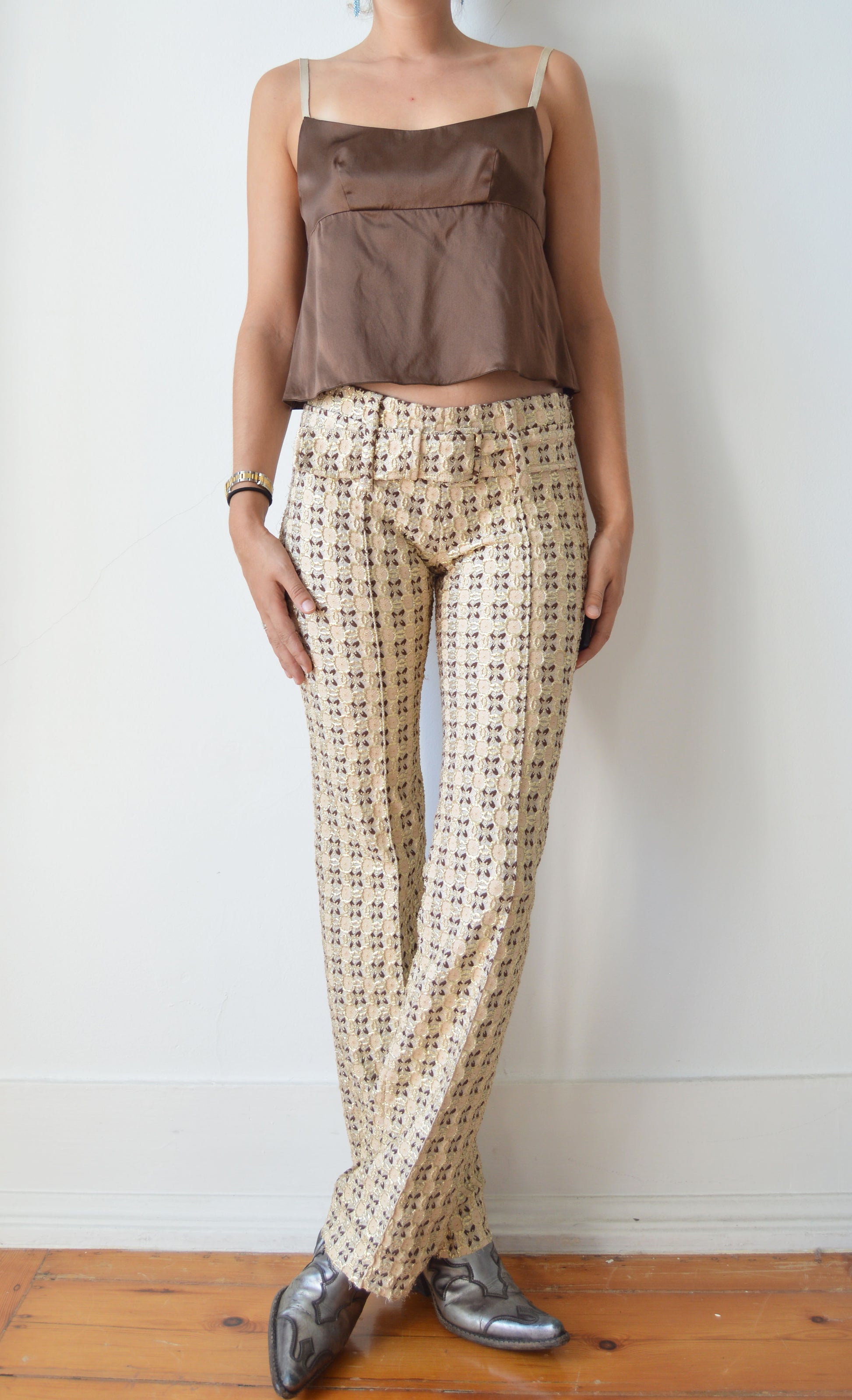 Vintage Prada S/S 2002 Metallic Brocade Trousers