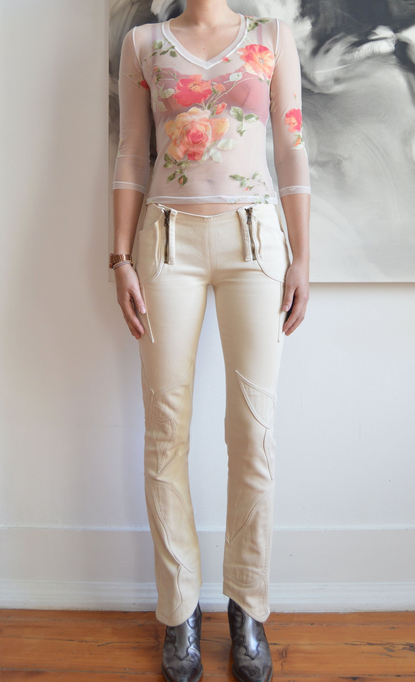 vintage roberto cavalli ss 1999 floral mesh top