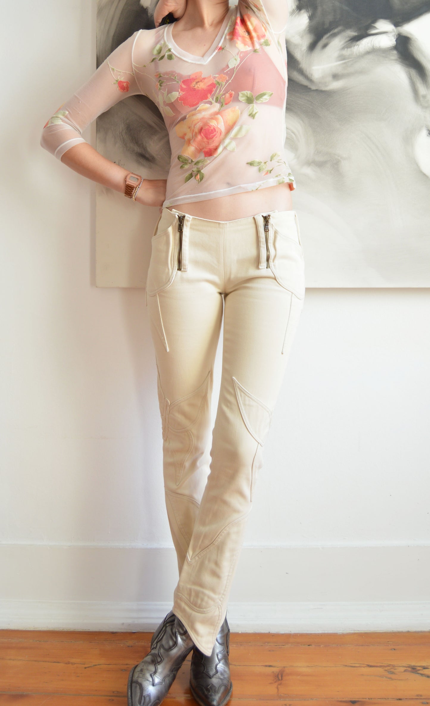 vintage roberto cavalli ss 1999 floral mesh top