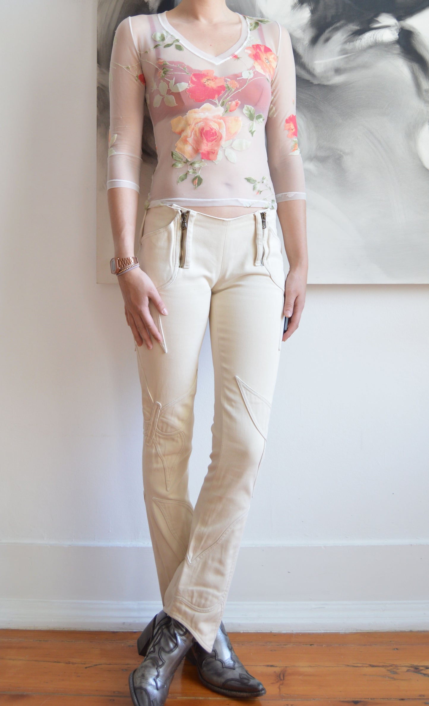 vintage roberto cavalli ss 1999 floral mesh top