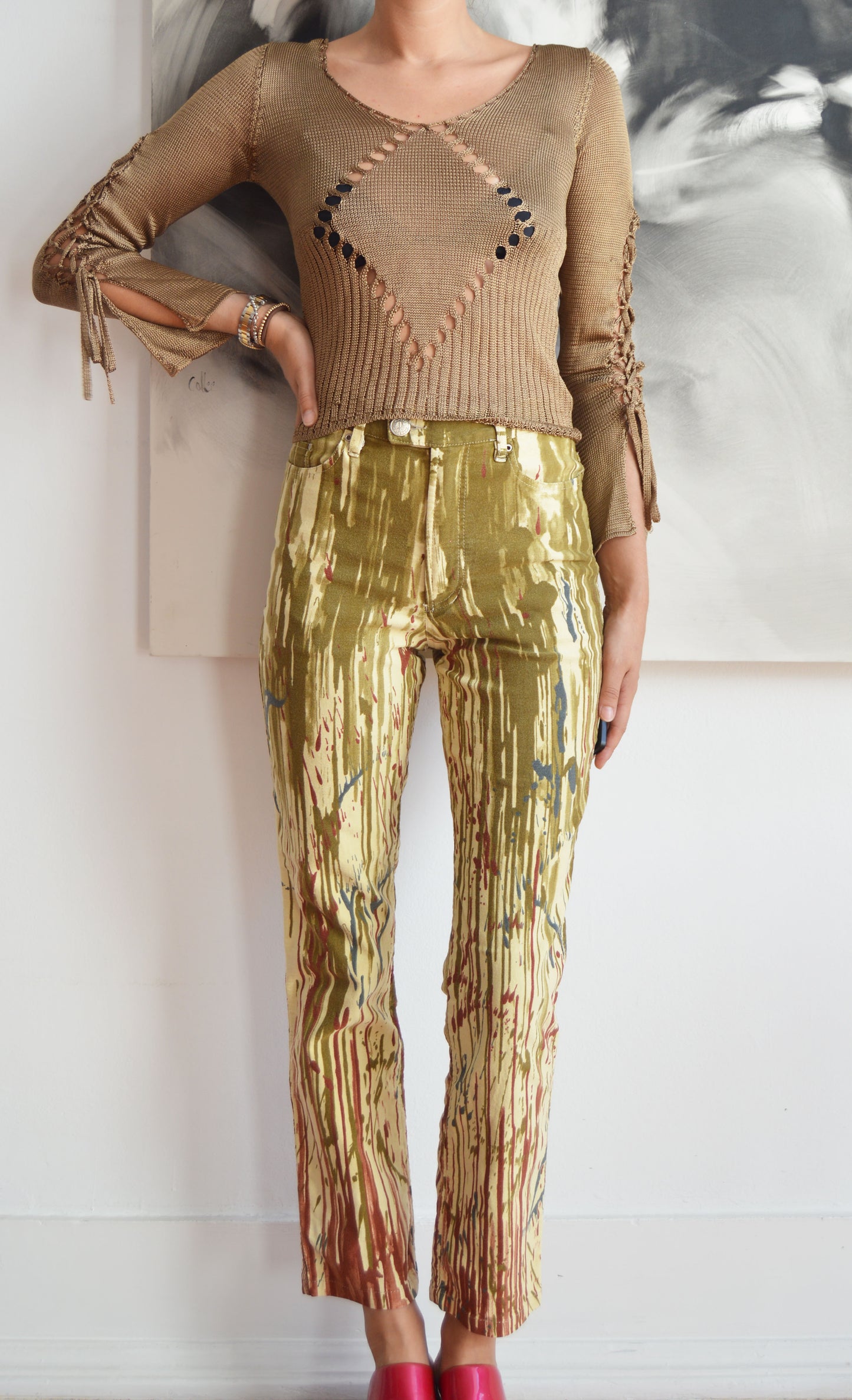 vintage thierry mugler gold lurex knitted top