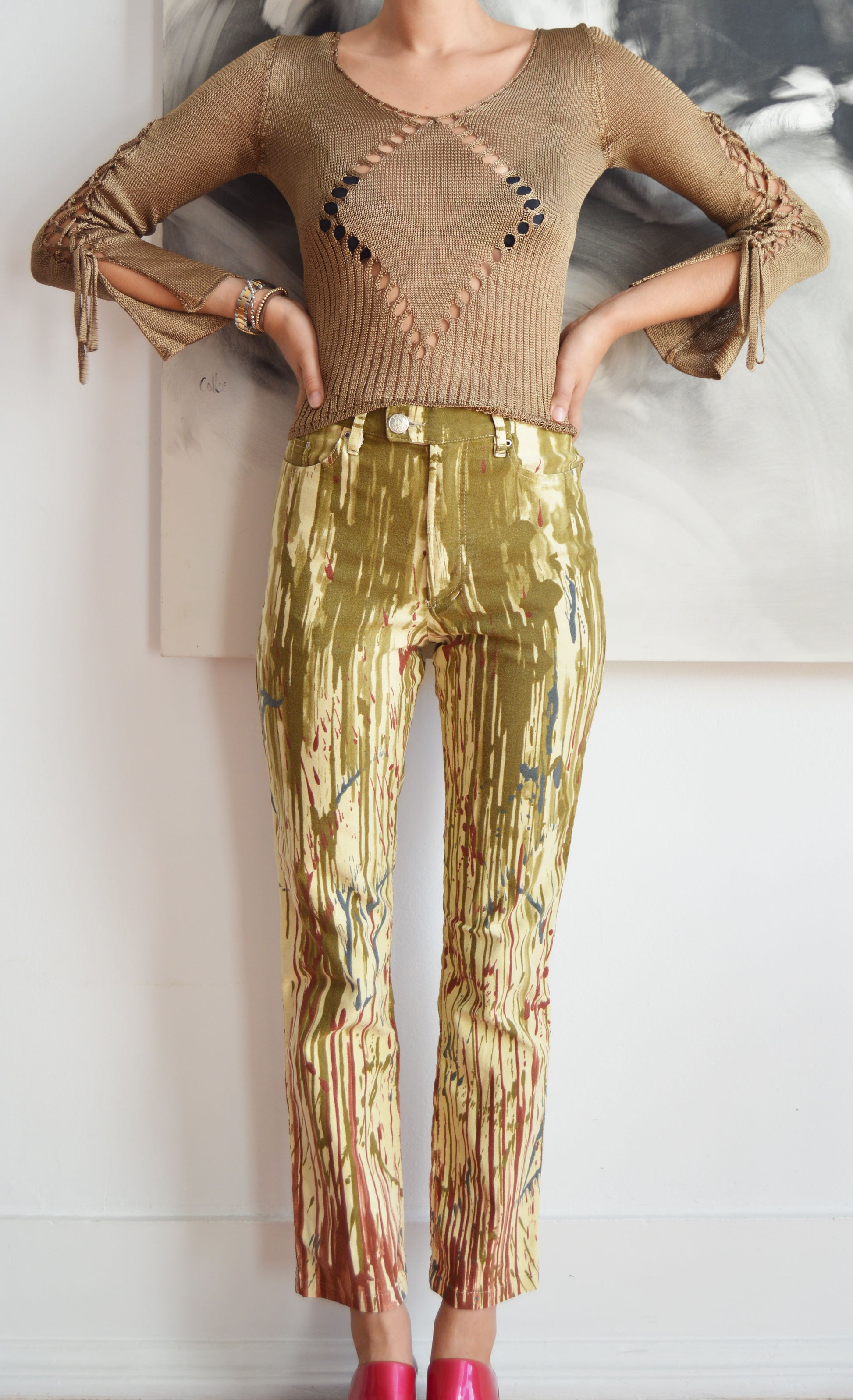 vintage thierry mugler gold lurex knitted top
