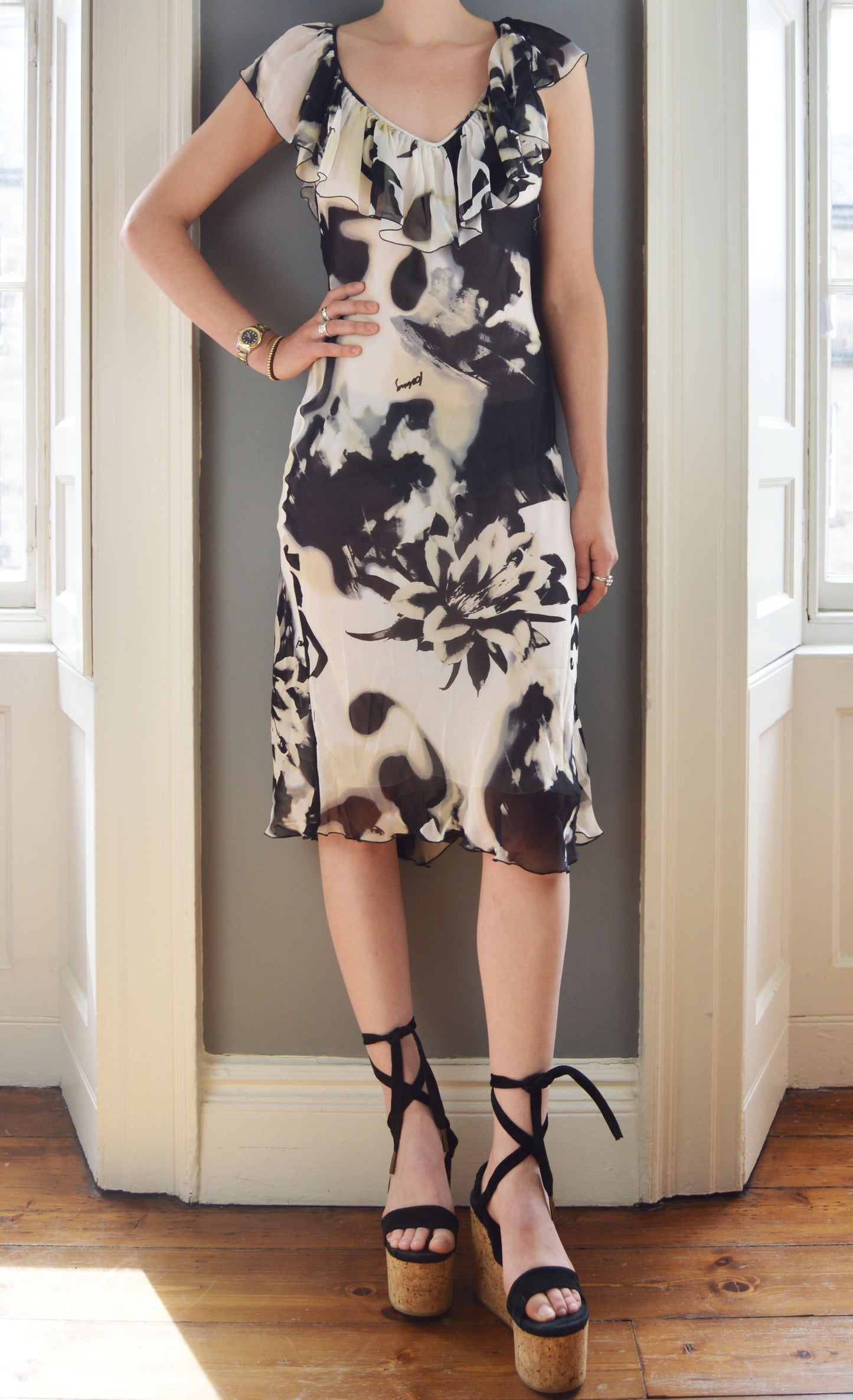 Vintage Iceberg Black and White Silk Dress