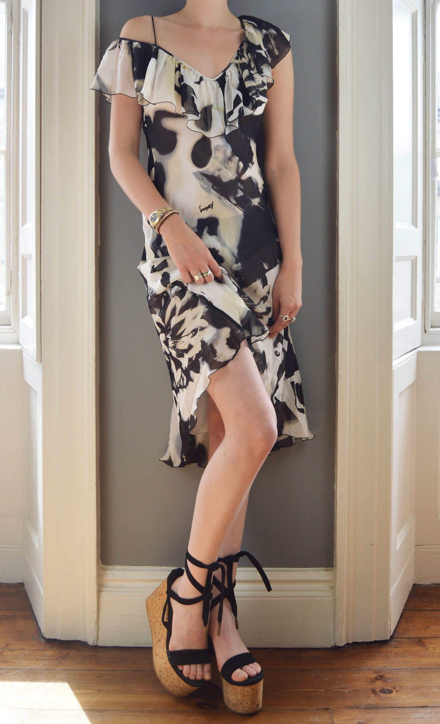 Vintage Iceberg Black and White Silk Dress
