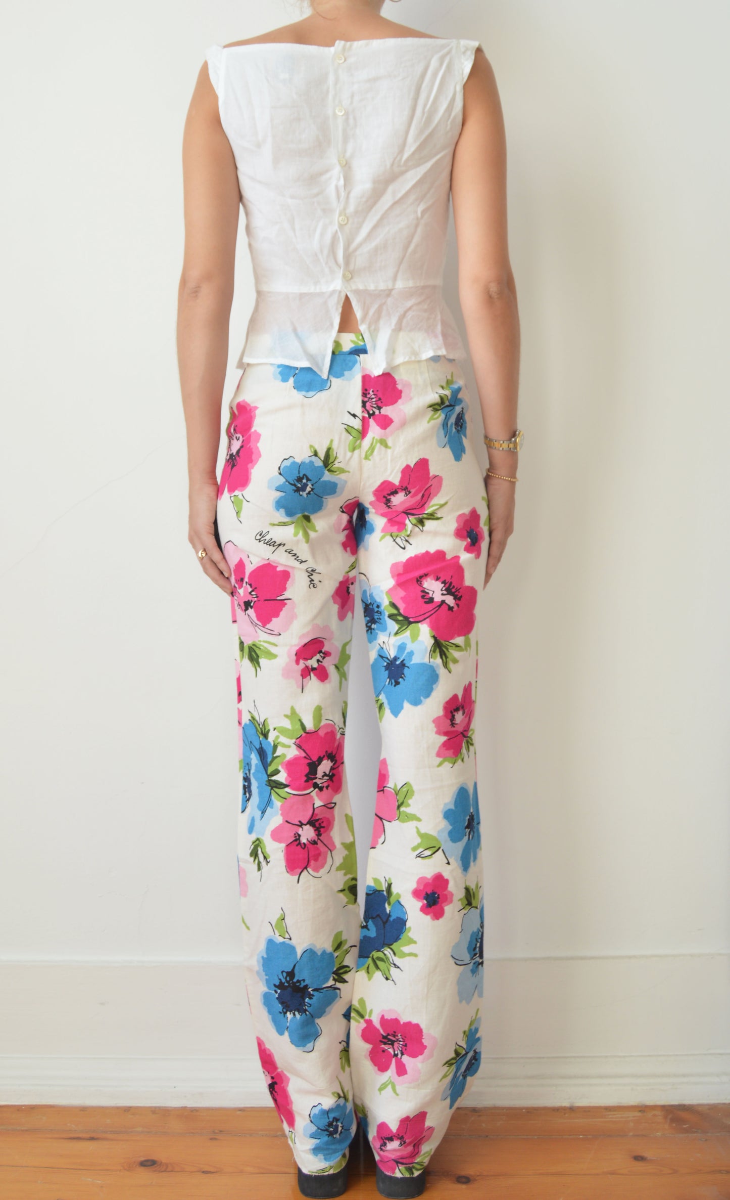 moschino cheap and chic floral linen flared trousers