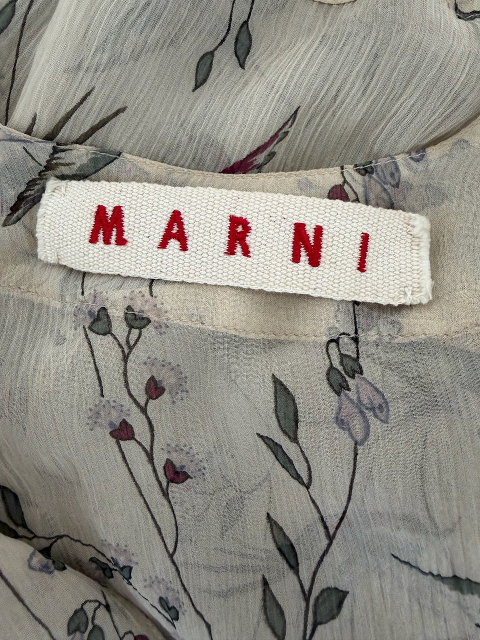 Vintage Marni F/W 2002 Silk Bird Print Sheer Dress