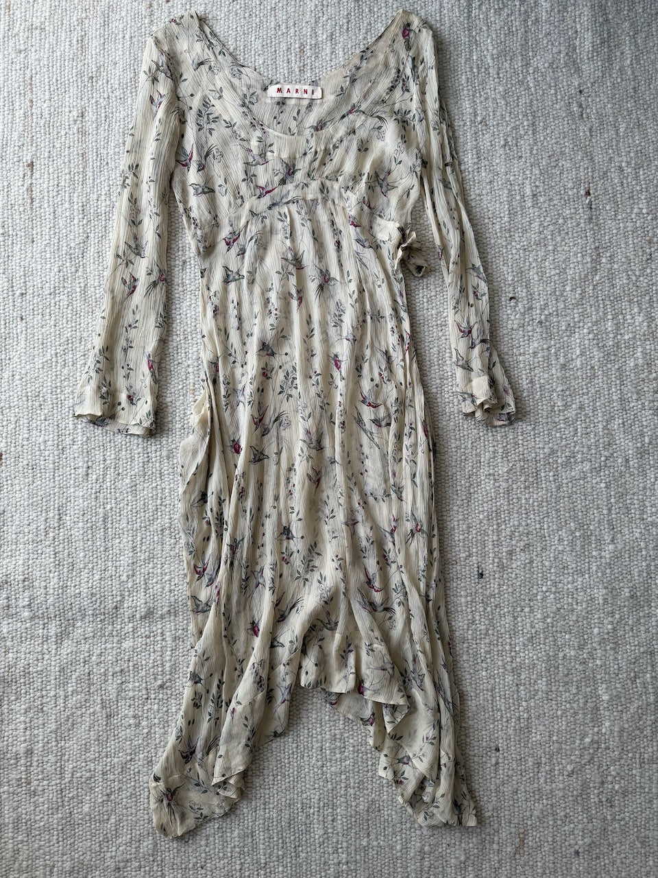 Vintage Marni F/W 2002 Silk Bird Print Sheer Dress