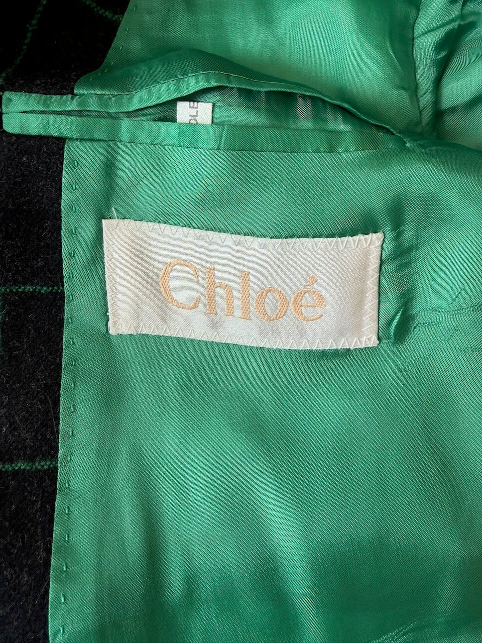 Vintage Chloé F/W 1998 Green Check Wool Coat