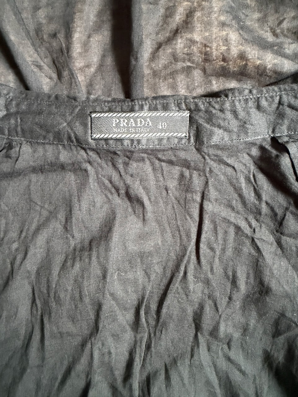 Vintage Prada 90s Black Cotton Blouse with Mesh Trim