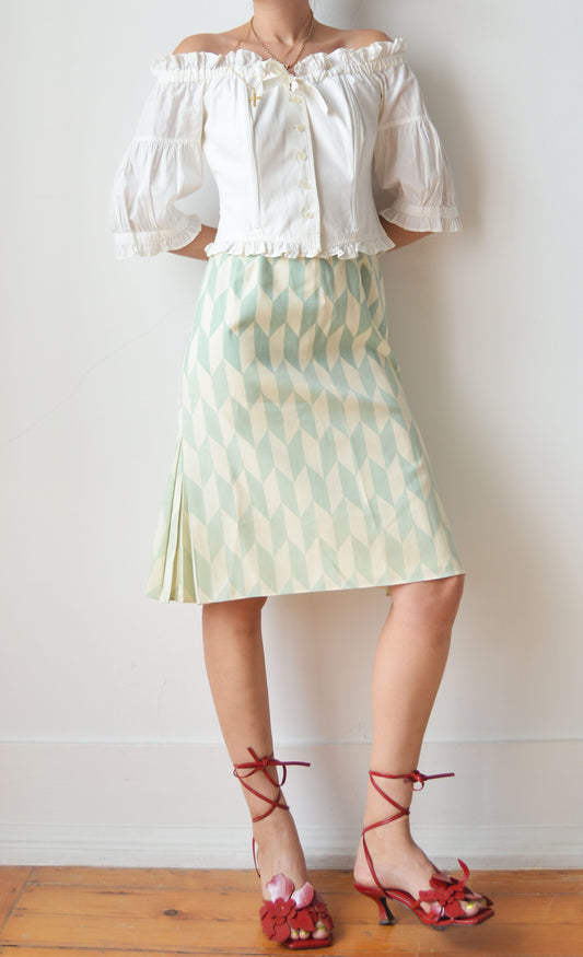 Chloé Green and White Harlequin Print Skirt