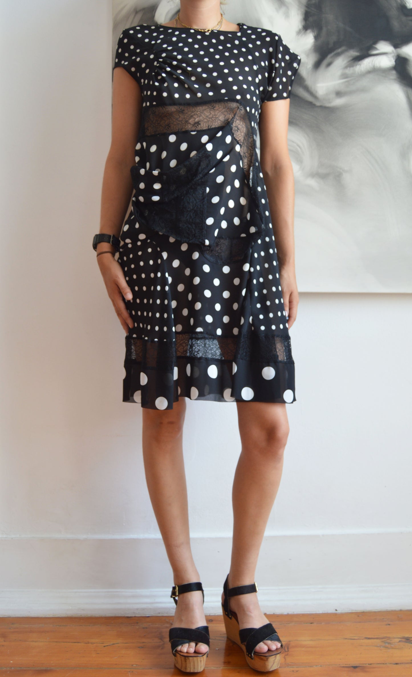 Comme des Garcons 2009 Black and White Polka Dot Dress