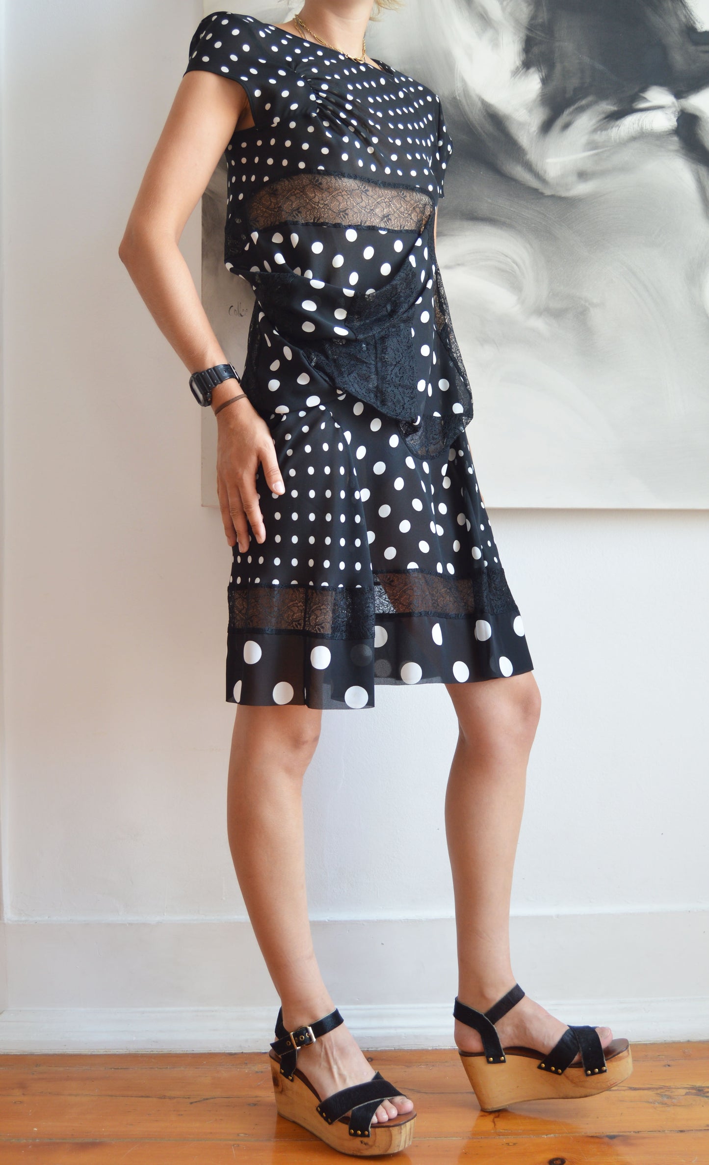Comme des Garcons 2009 Black and White Polka Dot Dress