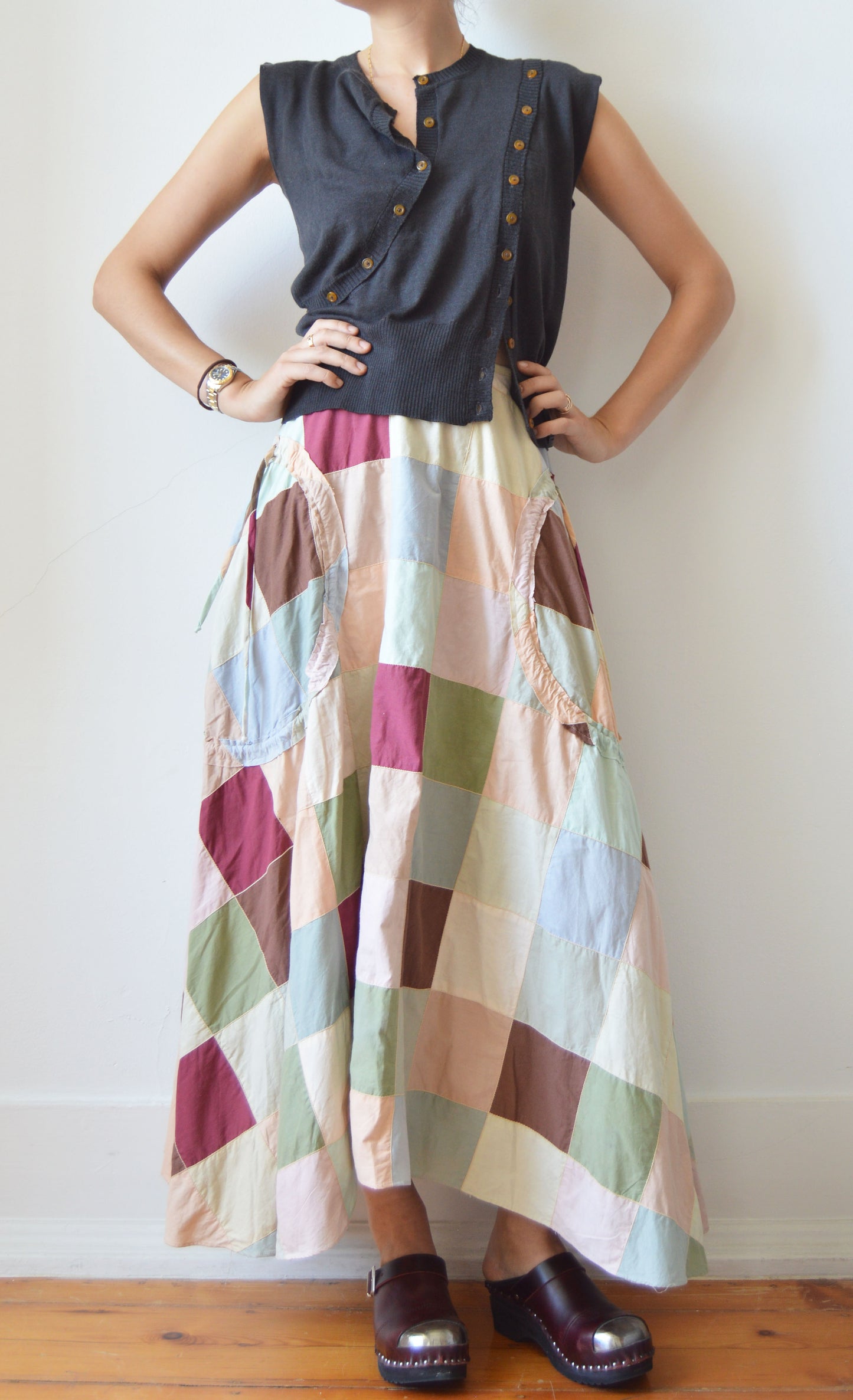 Vintage Marni F/W 2002 Cotton Patchwork Midi Skirt
